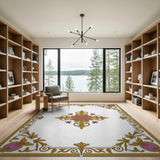 Ornate Gold Frame Purple Floral Area Rug