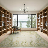 Vintage Green Botanical Floral Area Rug