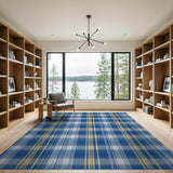 Navy Blue and Gold Plaid Geometric Area Rug