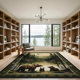 Bear Family Twilight Lake Forest Rug