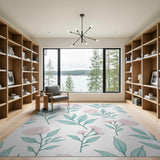 Pink Peony Teal Leaf Floral Vintage Area Rug