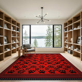 Red Area Rug with Black Dog Paw Prints