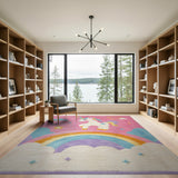 Unicorn Rainbow Pink Kids Area Rug