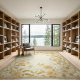 Vintage Gold Peony Floral Border Rug
