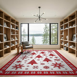 Festive Red Snowflake Christmas Tree Area Rug