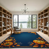 Navy Halloween Pumpkin Border Area Rug