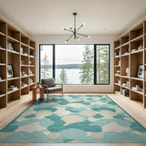 Coastal Beach Teal Seashell Coastal Area Rug