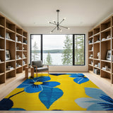 Sunny Yellow Rug with Bold Blue Flowers