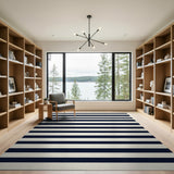 Black and White Navy White Striped Geometric Area Rug