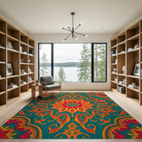 Vibrant Teal Mandala Persian Area Rug