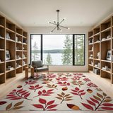 Autumn Red Leaves and Acorns Pattern Rug