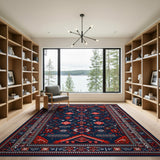 Navy Red Geometric Traditional Persian Rug