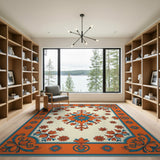 Orange Teal Persian Medallion Area Rug