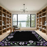 Purple Purple Floral Border Area Rug