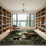 Grizzly Mother Bear and Cub Forest Lake Rug