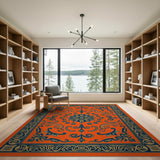 Vibrant Orange Medallion Floral Area Rug