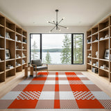 Red White Buffalo Check Rug with Lattice Diamonds