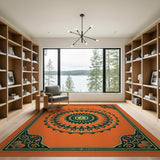 Orange Mandala Geometric Area Rug