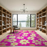 Playful Smiling Daisy Pink Area Rug