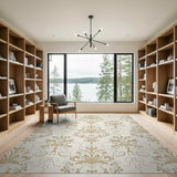 Cream Gold Damask Floral Area Rug