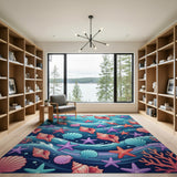 Playful Seashell Starfish Ocean Area Rug