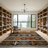 Ornate Gold Cross Border Area Rug