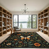 Orange Floral Bee Botanical Area Rug