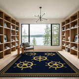 Gold Ship's Wheels Navy Area Rug