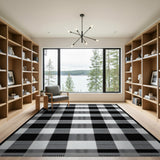 Black and White Distressed Black White Buffalo Check Area Rug