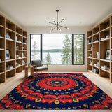 Vibrant Red Mandala Boho Area Rug
