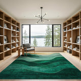 Teal Wave Mountains Abstract Area Rug with Gold Foil