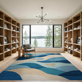 Blue Ocean Waves with Playful Fish Area Rug