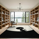 Minimalist Cat Moon Silhouette Black White Area Rug