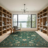 Green Emerald Green Floral Persian Area Rug