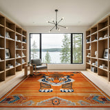 Majestic Navy Tiger on Orange Tribal Rug