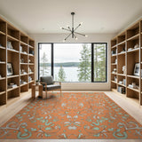 Vibrant Orange Teal Floral Persian Rug