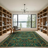 Teal Green Heritage Tribal Geometric Rug