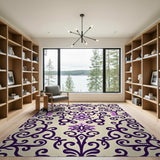 Purple Purple Damask Floral Area Rug