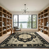 Elegant Black Ivory Traditional Persian Area Rug