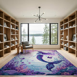 Moonlit Purple Mermaid Area Rug with Butterflies