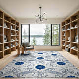 Navy Blue Chrysanthemum Scroll Area Rug