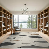 Neutral Fish School Silhouette Area Rug