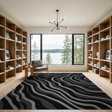 Modern Abstract Wave Black White Area Rug