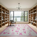 Playful Pink Alphabet Kids Kids Cartoon Area Rug