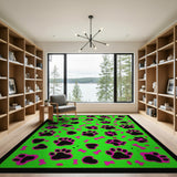 Playful Neon Green Paw Prints Pink Bones Area Rug