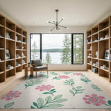 Whimsical Pink Flower Clusters Leaf Rug