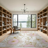 ODIKA Washable Floral Butterfly Area Rug - Vintage Pink & Gold Low Pile Rug