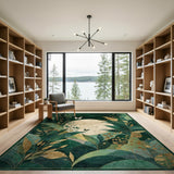 Emerald Green Gold Leaf Moon Butterfly Rug