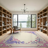 Ornate Pink Floral Frame Area Rug