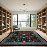Red Teal Persian Floral Medallion Rug